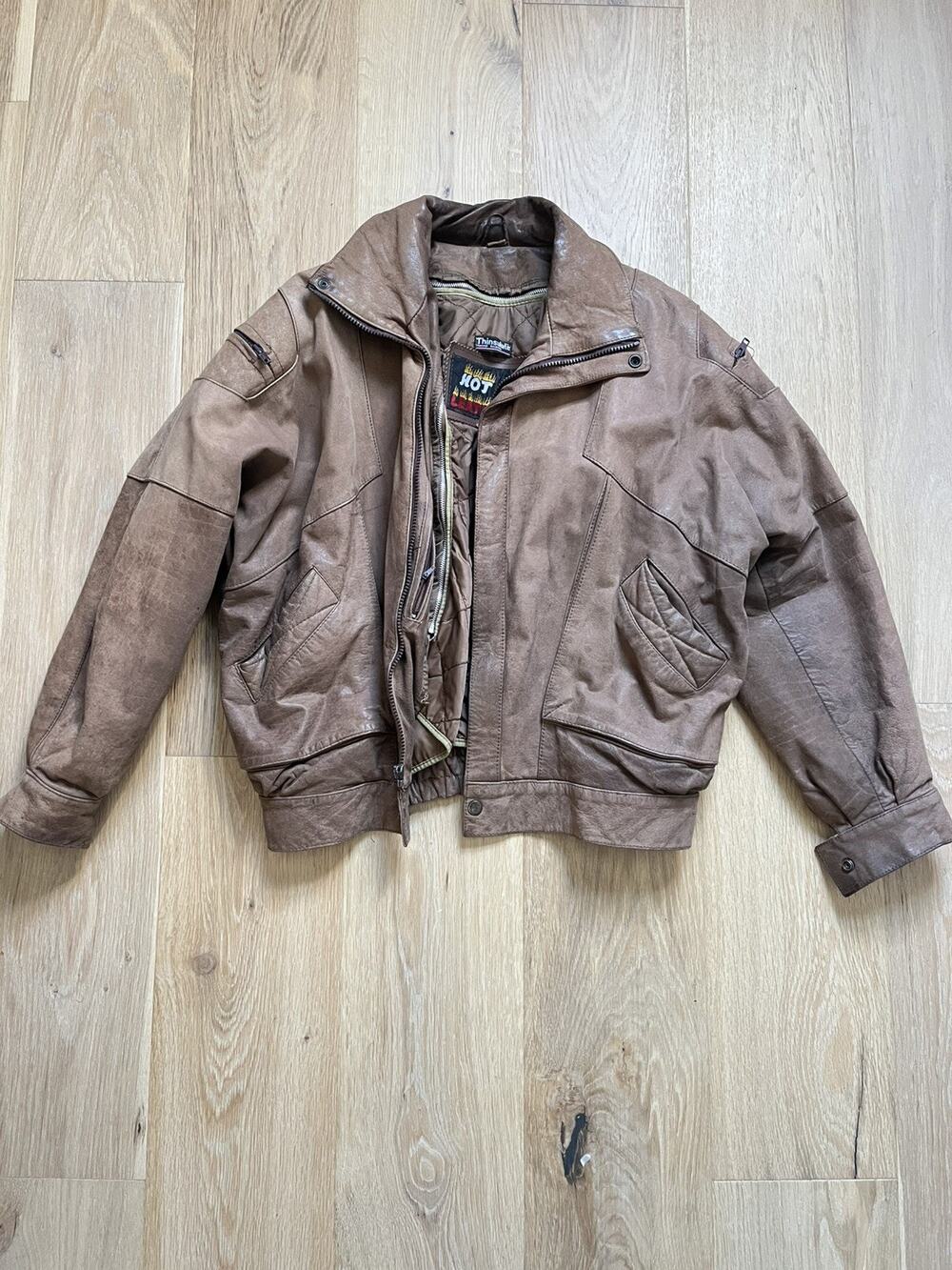 Worn Genuine Leather Men's Brown Bomber Jacket Zip Insulated Motorcycle Coat